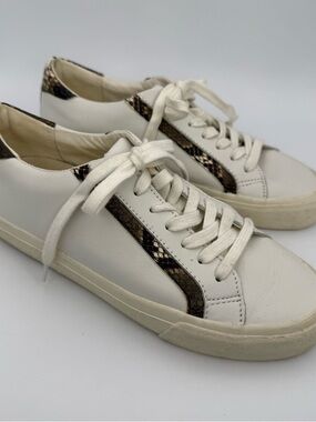 Madewell White Leather Sidewalk Sneakers Snakeskin Embossed Wavy Stripe 7 Retro